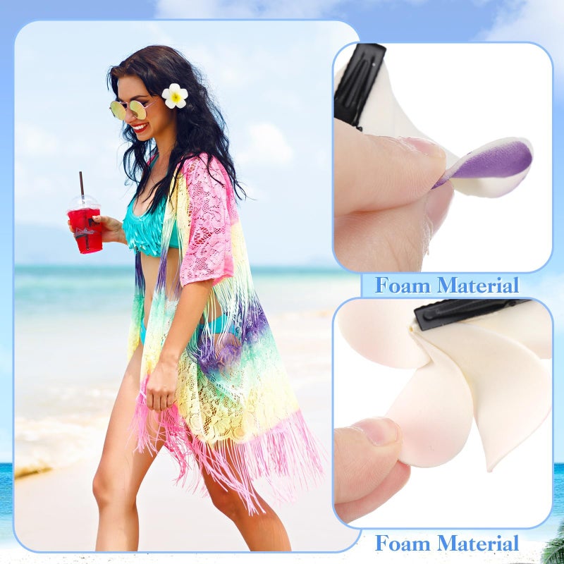 ProSuites 18 Pcs Hawaiian Flower Hair Clips, 2.75 Inch Plumeria Foam Hair Clip Artificial Tropical Flower Hairpins for Beach Vacation Wedding - Image 3
